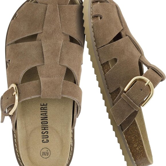 Fisherman Sandals Women Suede Closed Toe Cork Footbed Arch Support - Picture 1 of 9